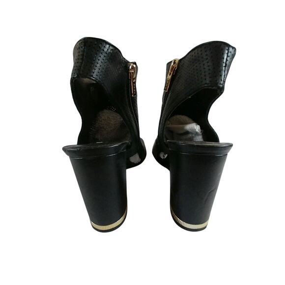 DKNY! BLACK PERFORATED GENUINE LEATHER PREP TOE OPEN CHUNKY HEELS! SZ 8.5M - Picture 5 of 10